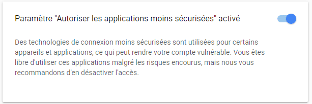 configuration  application non sécurisé google